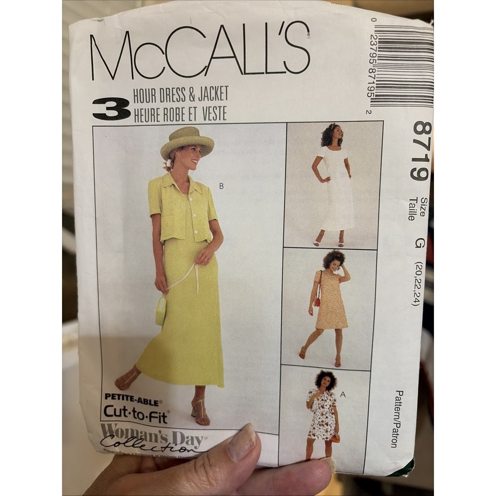 McCalls 8719 Sewing Pattern Dress Jacket Woman's Day Uncut Size 20-24